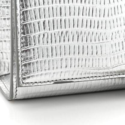 Saint Laurent Metallic Calfskin Crocodile Embossed Small Classic Monogram Kate Tassel Satchel Silver 9 of 11