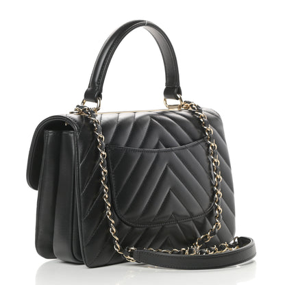 Chanel Lambskin Chevron Quilted Small Trendy CC Dual Handle Flap Bag Black 3 of 11