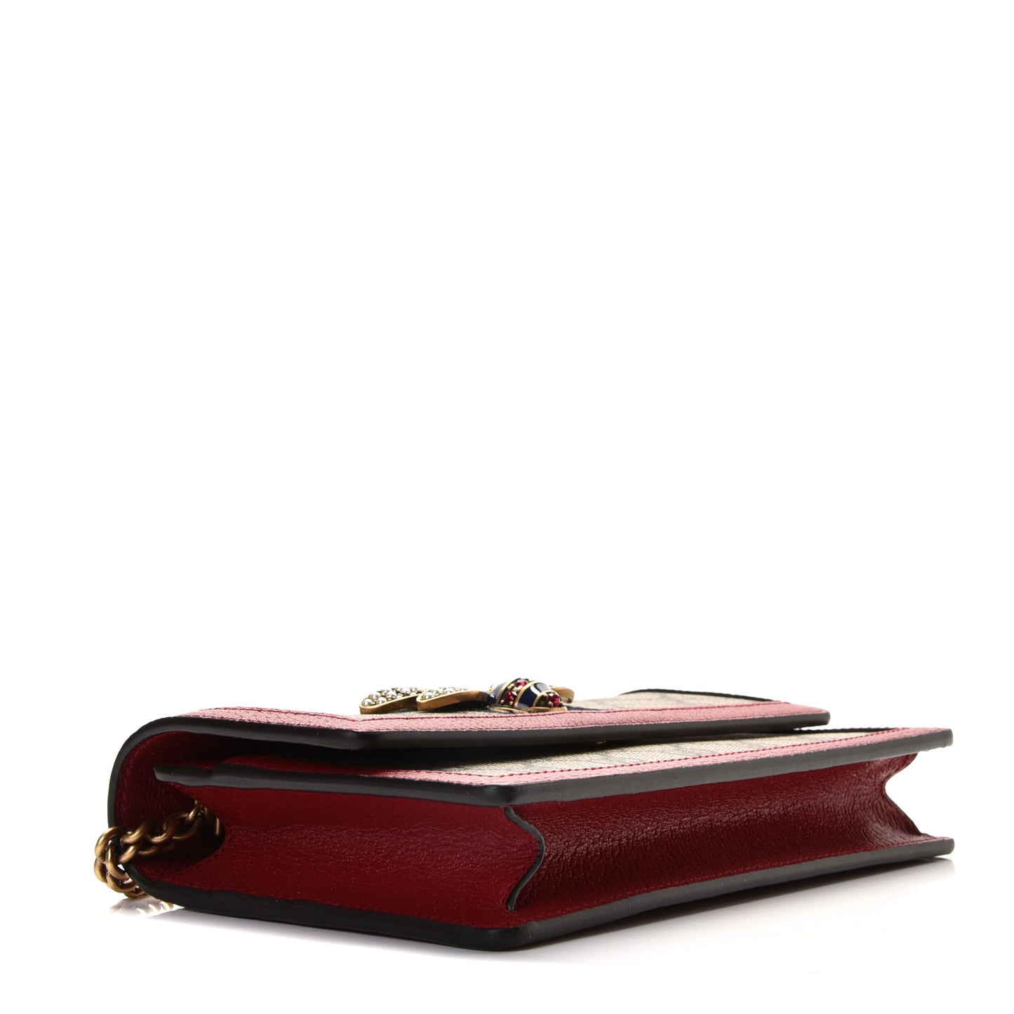 GG Supreme Monogram Web Queen Margaret Chain Wallet Red