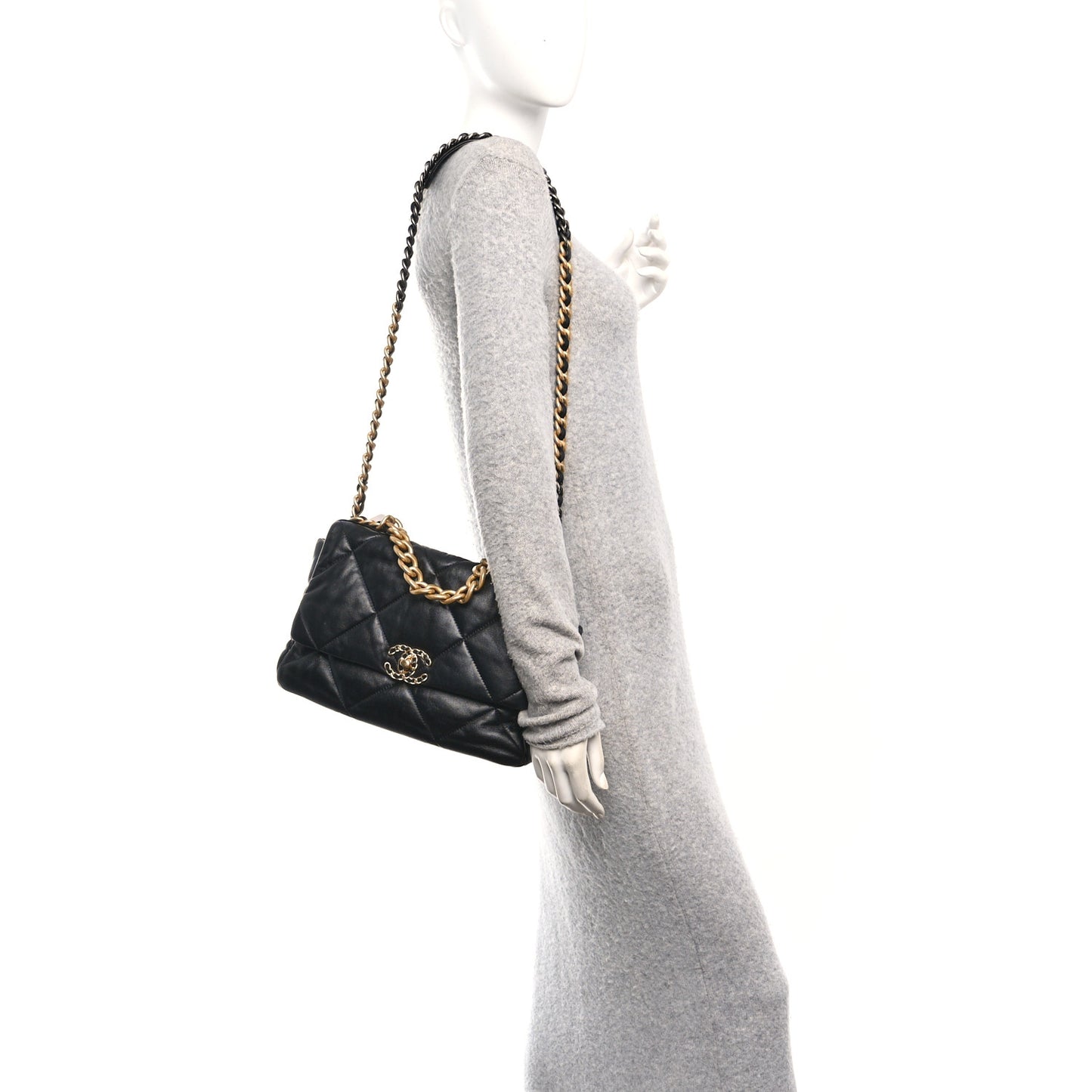 Goatskin Quilted Large Chanel 19 Flap Black