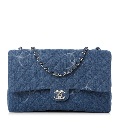 Chanel Denim Quilted CC Print Jumbo Single Flap Blue 1 of 11