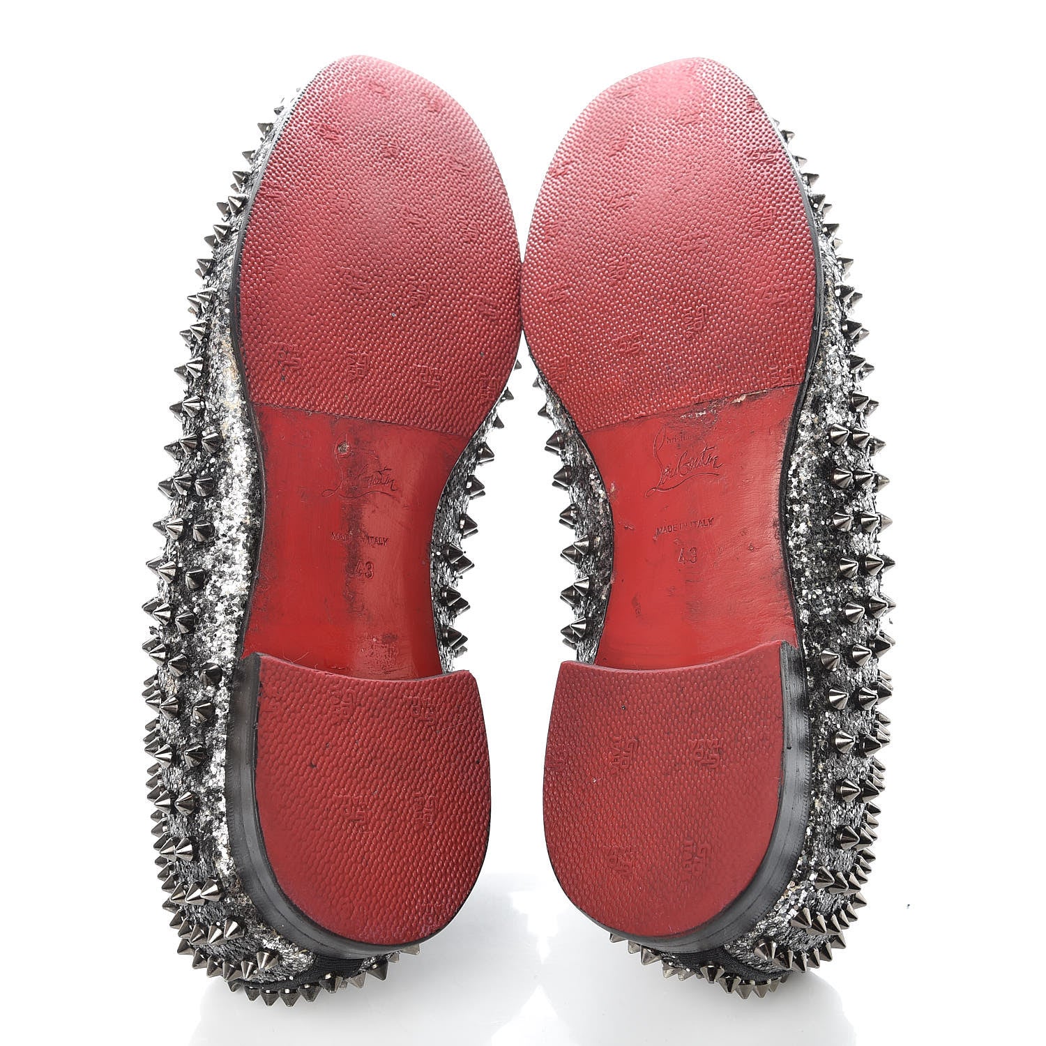 Christian Louboutin Glitter Mens Rollerboy Spikes Flat Loafers 43 Silver 7 of 22
