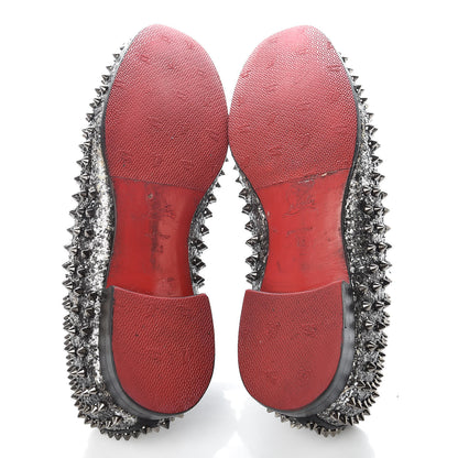 Christian Louboutin Glitter Mens Rollerboy Spikes Flat Loafers 43 Silver 7 of 22