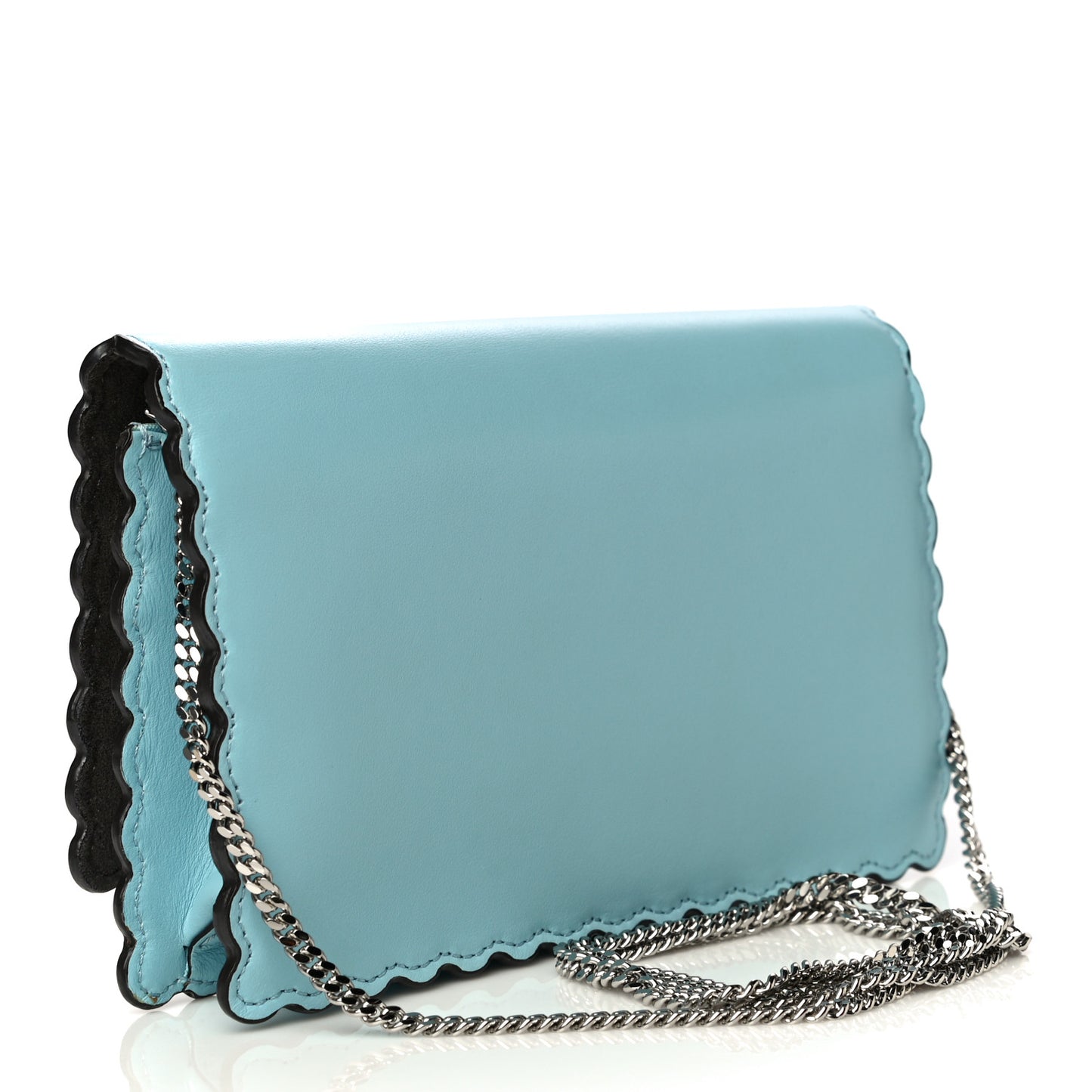 Vitello Century Lucido Nappa Hypnoteyes Scalloped Studded Tube Wallet on Chain Turchese Pallido Blueberry Multicolor