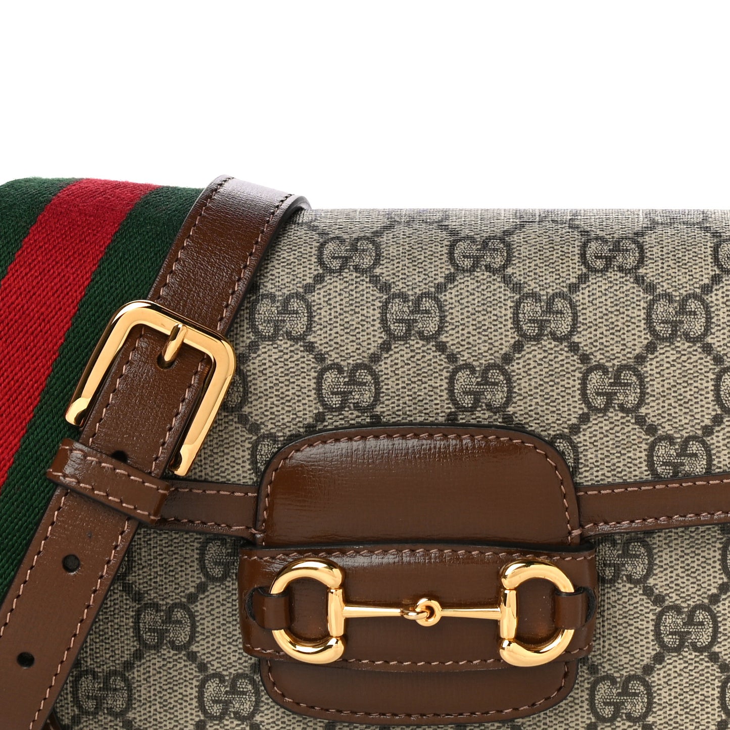 GG Supreme Monogram Web Mini Horsebit 1955 Shoulder Bag Beige Brown Sugar