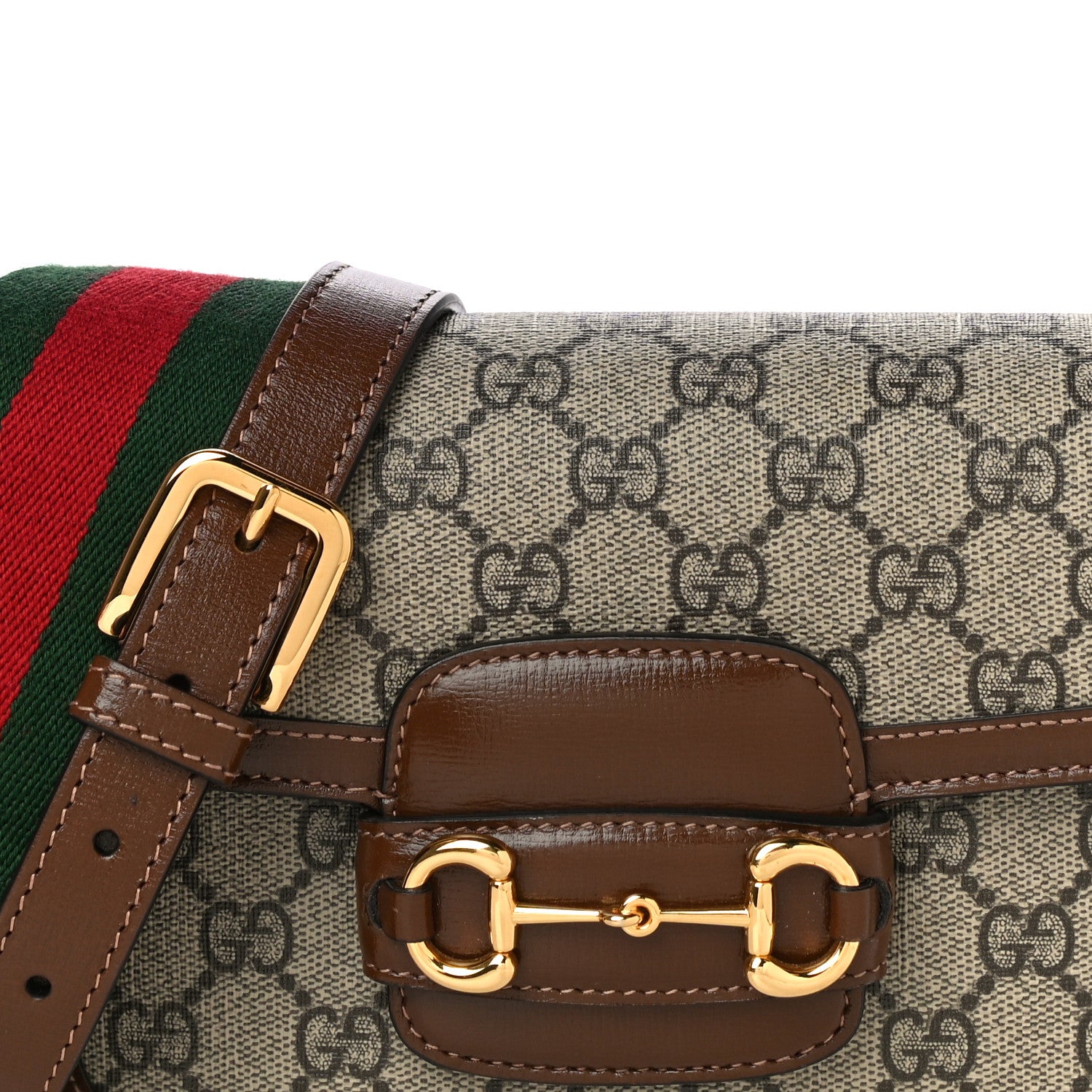 Gucci GG Supreme Monogram Web Mini Horsebit 1955 Shoulder Bag Beige Brown Sugar 10 of 14