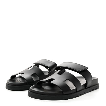 Hermes Calfskin Womens Chypre Sandals 37 Black 3 of 9