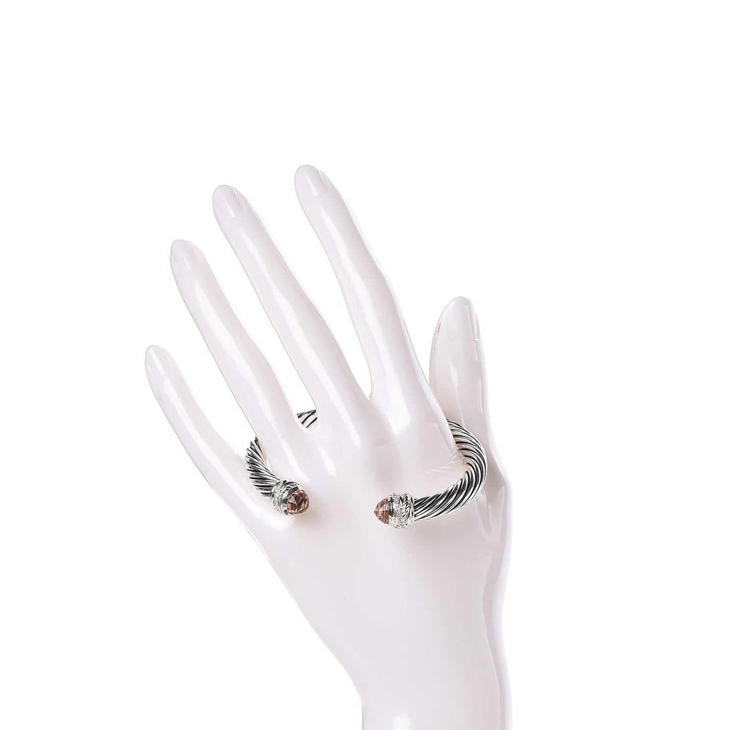 Sterling Silver Diamond Morganite 7mm Cable Crossover Bracelet