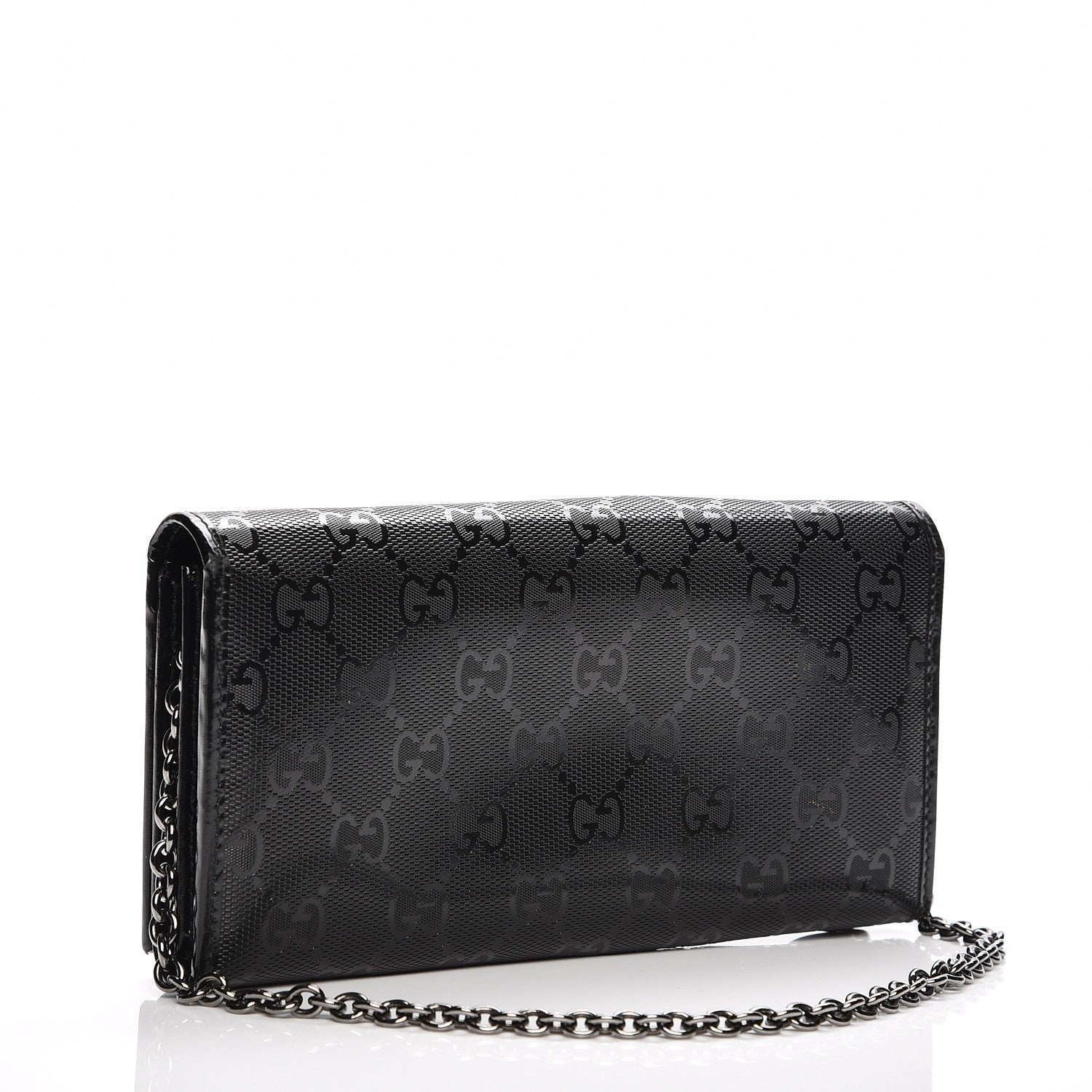 Gucci Imprime Monogram GG Pierce Chain Clutch Wallet Black 3 of 7
