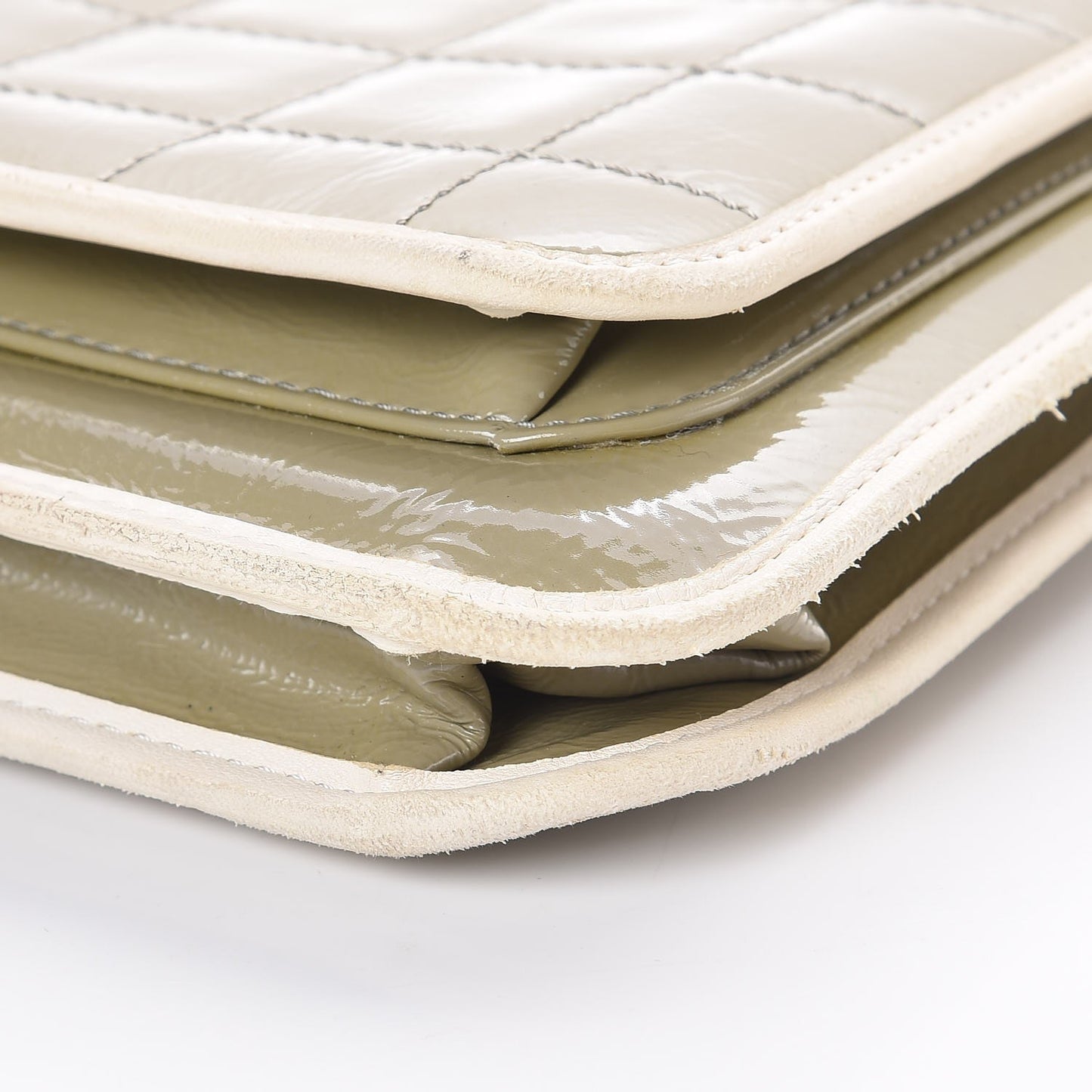 Patent Chocolate Bar Quilted Tote Khaki Beige