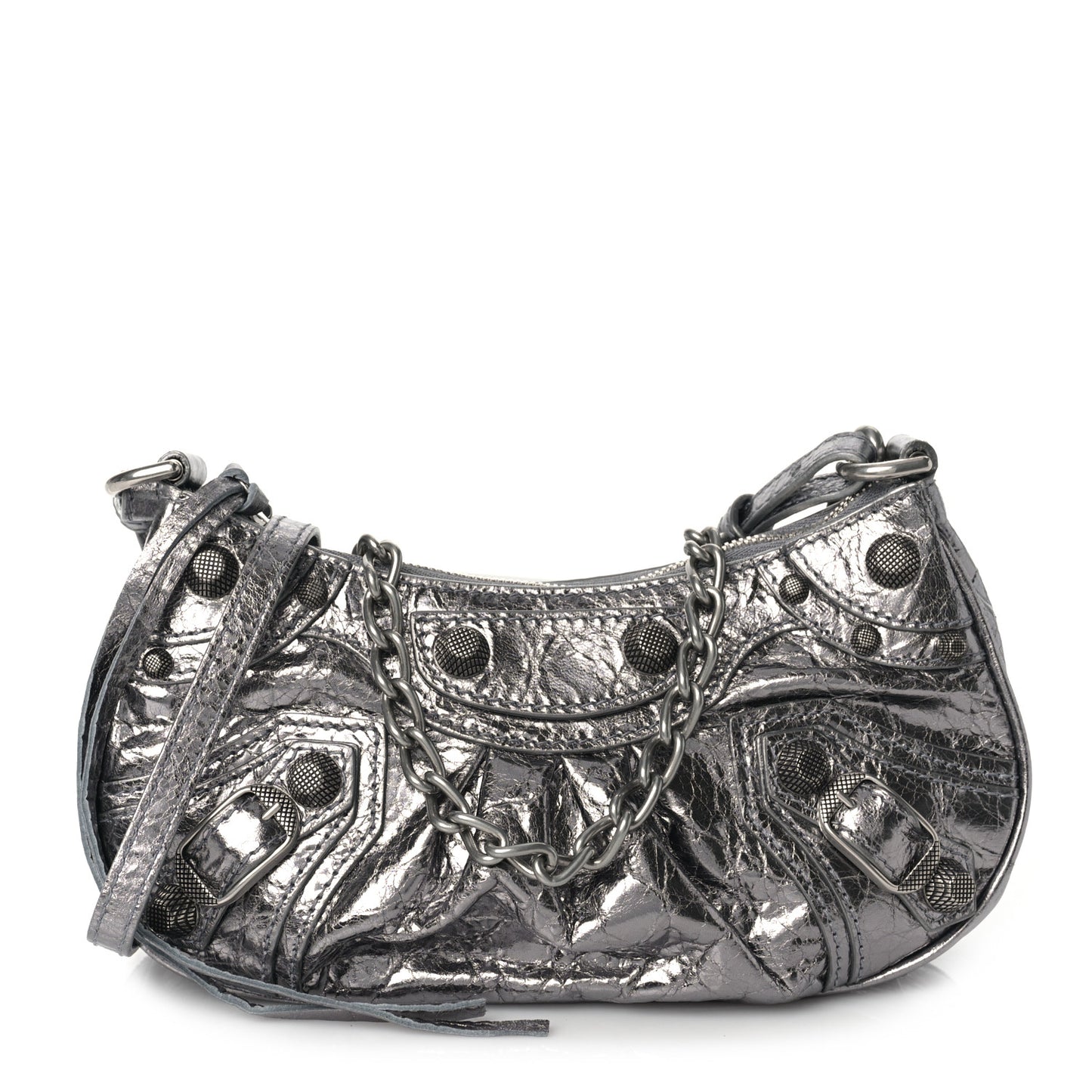 Metallic Agneau Arena Le Cagole Purse With Chain Mini Silver