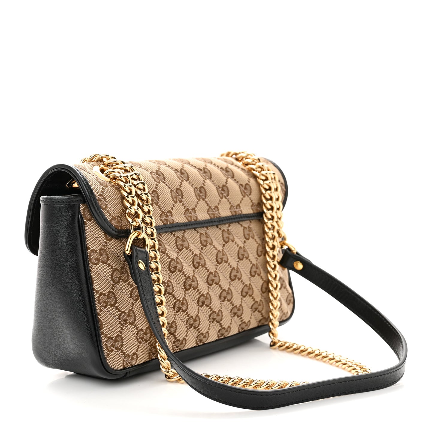 Monogram Matelasse Diagonal Small GG Marmont Shoulder Bag Beige Black