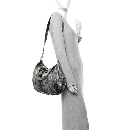 Gucci Snakeskin Medium Hysteria Top Handle Bag Black White 2 of 14