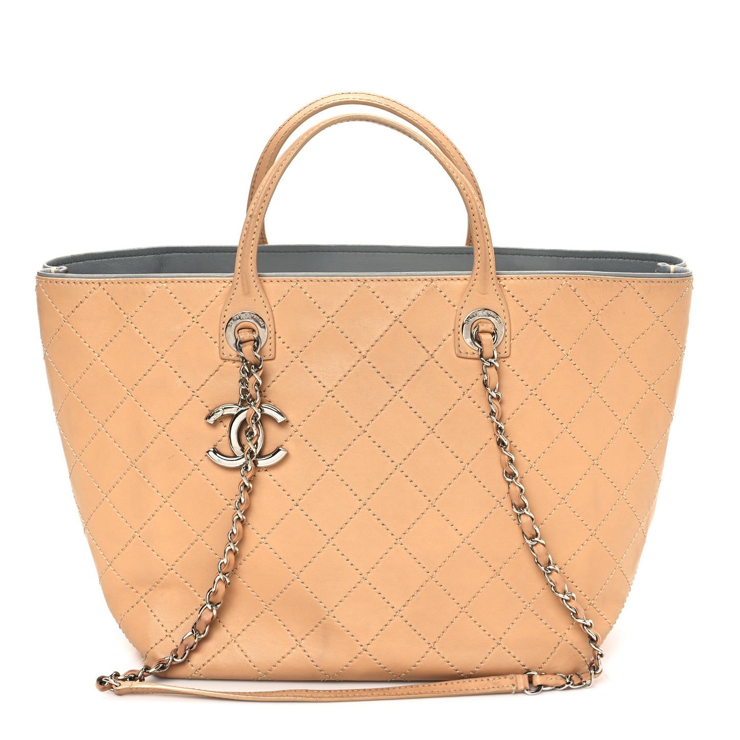 Calfskin Stitched Large Shopping Tote Beige