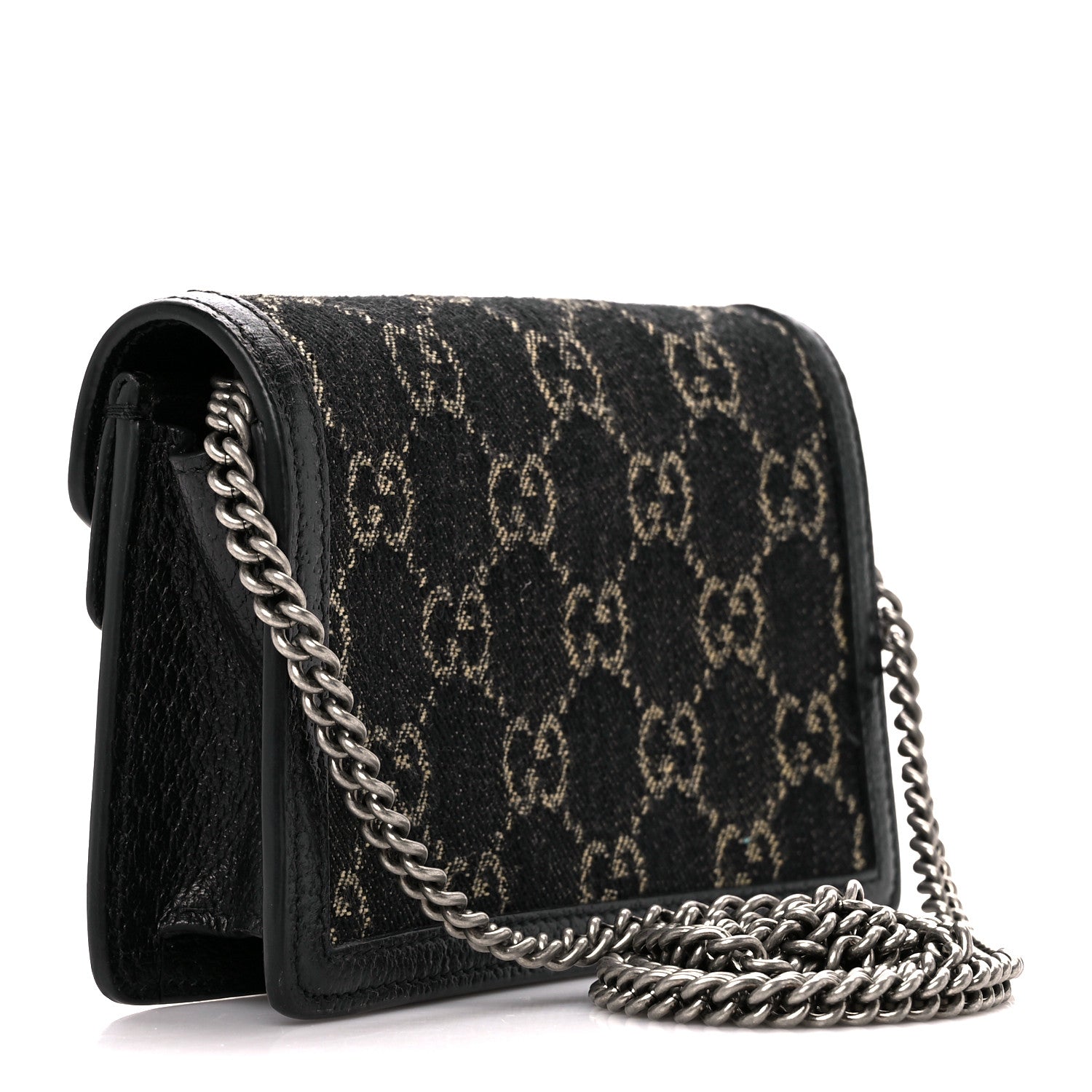 Gucci Jacquard Black Denim GG Monogram Super Mini Dionysus Shoulder Bag Black Ivory 3 of 9