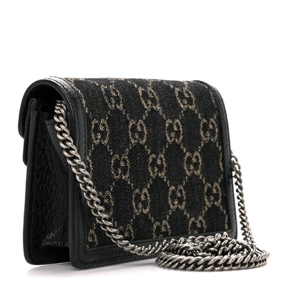 Gucci Jacquard Black Denim GG Monogram Super Mini Dionysus Shoulder Bag Black Ivory 3 of 9