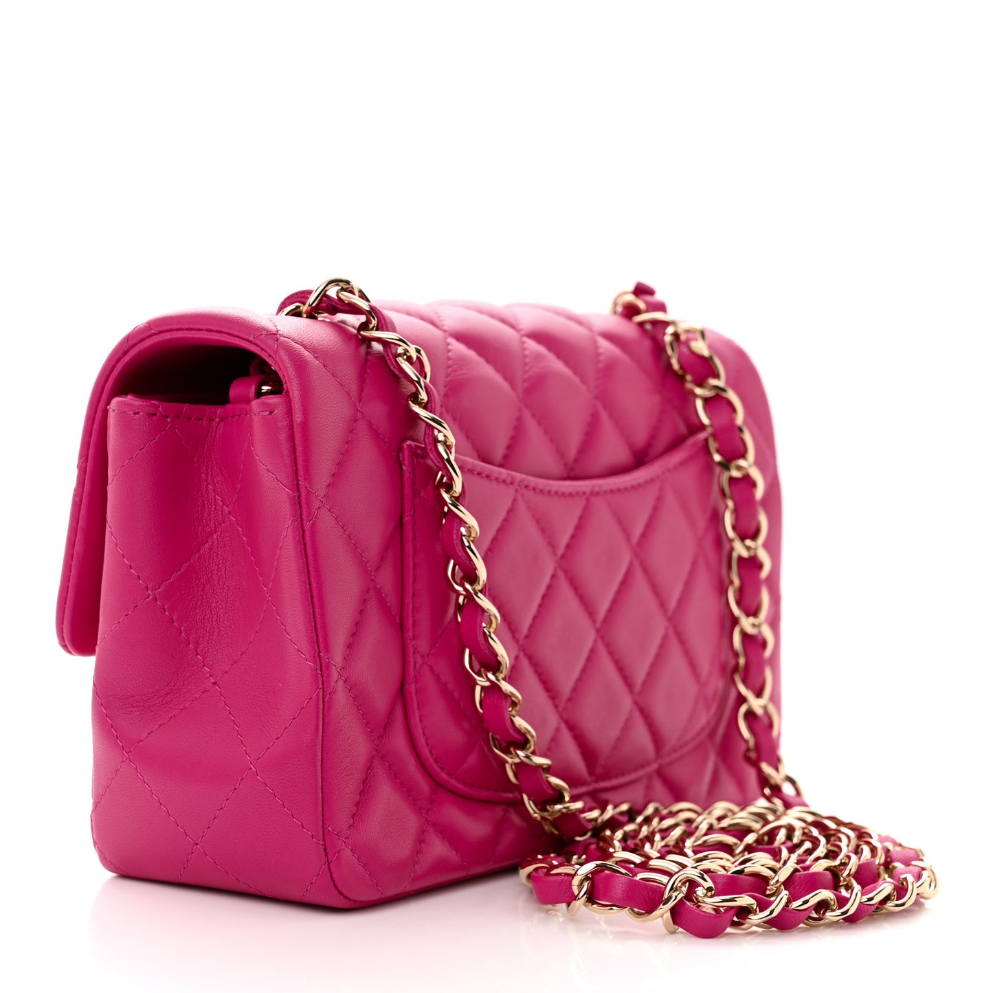 Lambskin Quilted Mini Rectangular Flap Fuchsia