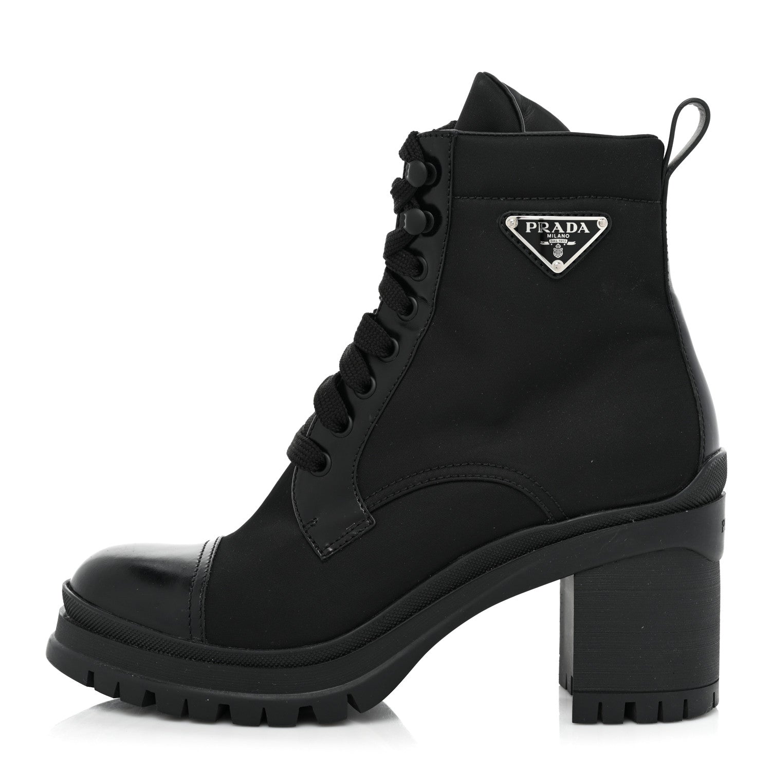 Prada Spazzolato Re-Nylon Metal Triangle Logo Lace Up 85mm Boots 39 Black 1 of 11