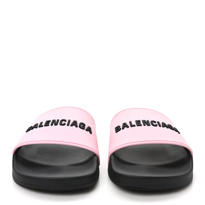 Balenciaga Rubber Logo Womens Pool Slide Sandals 38 Light Pink Black 2 of 7