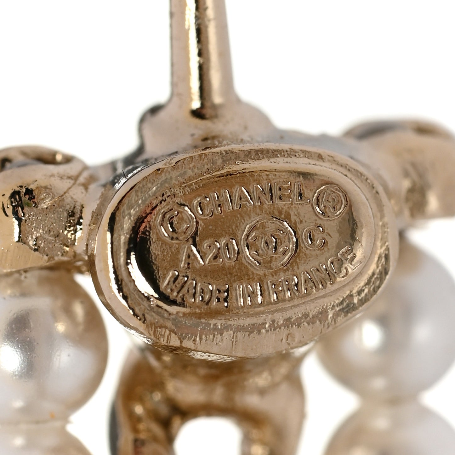 Pearl CC Chain Hoop Earrings Gold