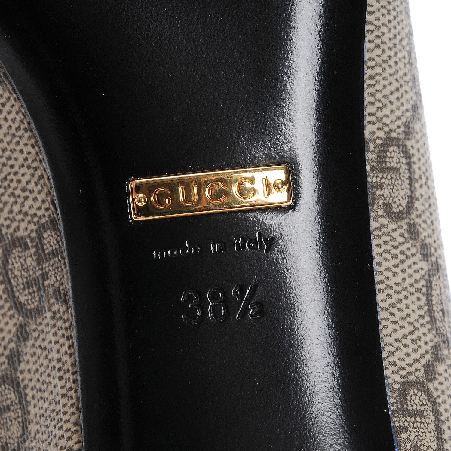 Gucci GG Supreme Monogram Patent Studded Fringe Loafer Pumps 38.5 Beige Ebony Carmine Rose 6 of 9