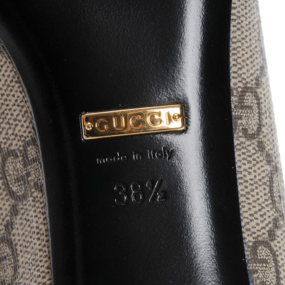 Gucci GG Supreme Monogram Patent Studded Fringe Loafer Pumps 38.5 Beige Ebony Carmine Rose 6 of 9