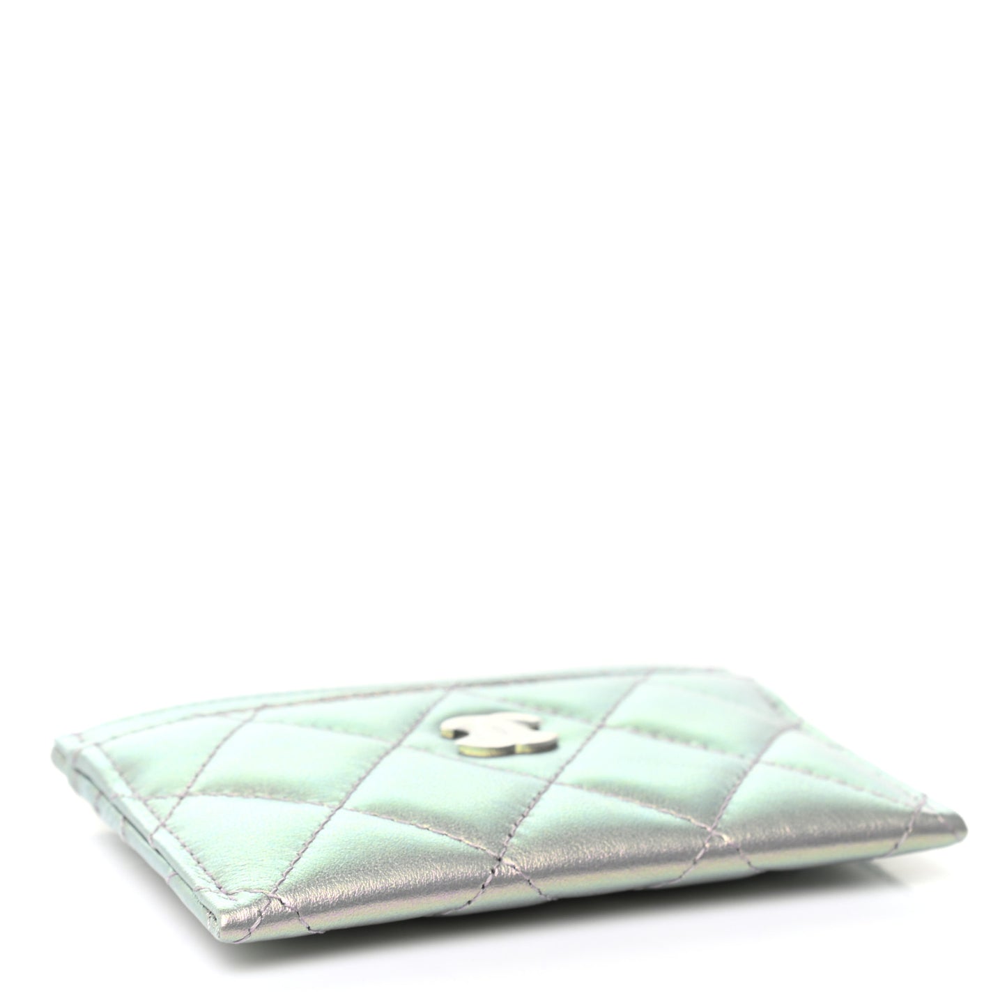 Iridescent Calfskin Quilted Card Holder Light Purple
