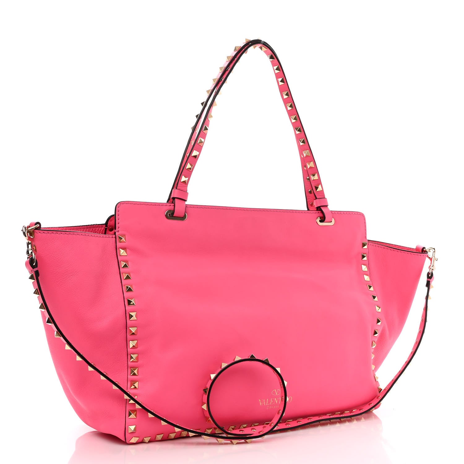 Valentino Garavani Vitello Medium Rockstud Tote Fuxia Fluo 3 of 13