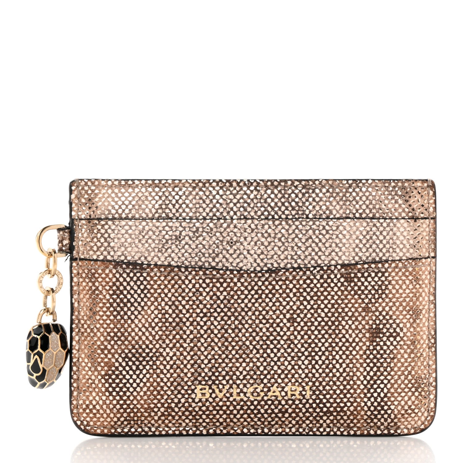Bulgari Metallic Karung Calfskin Serpenti Forever Card Holder Wallet Beige 1 of 13