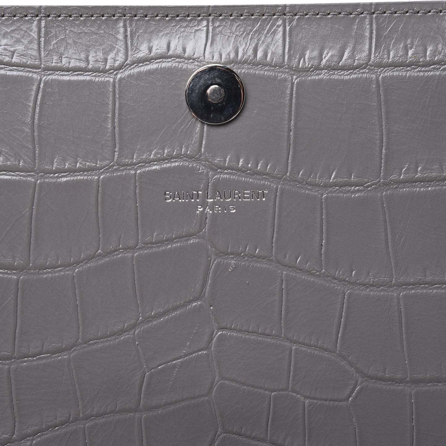 Croc Embossed Calfskin Classic Kate Monogram Clutch Fog