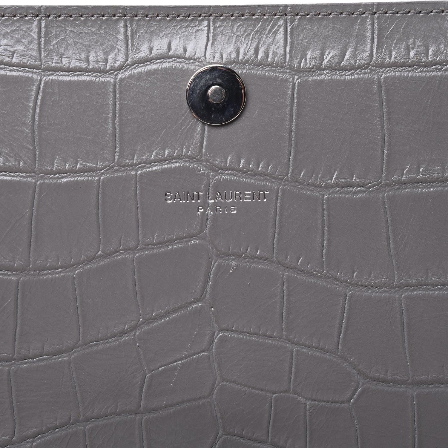 Saint Laurent Croc Embossed Calfskin Classic Kate Monogram Clutch Fog 8 of 9