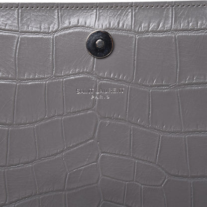 Saint Laurent Croc Embossed Calfskin Classic Kate Monogram Clutch Fog 8 of 9