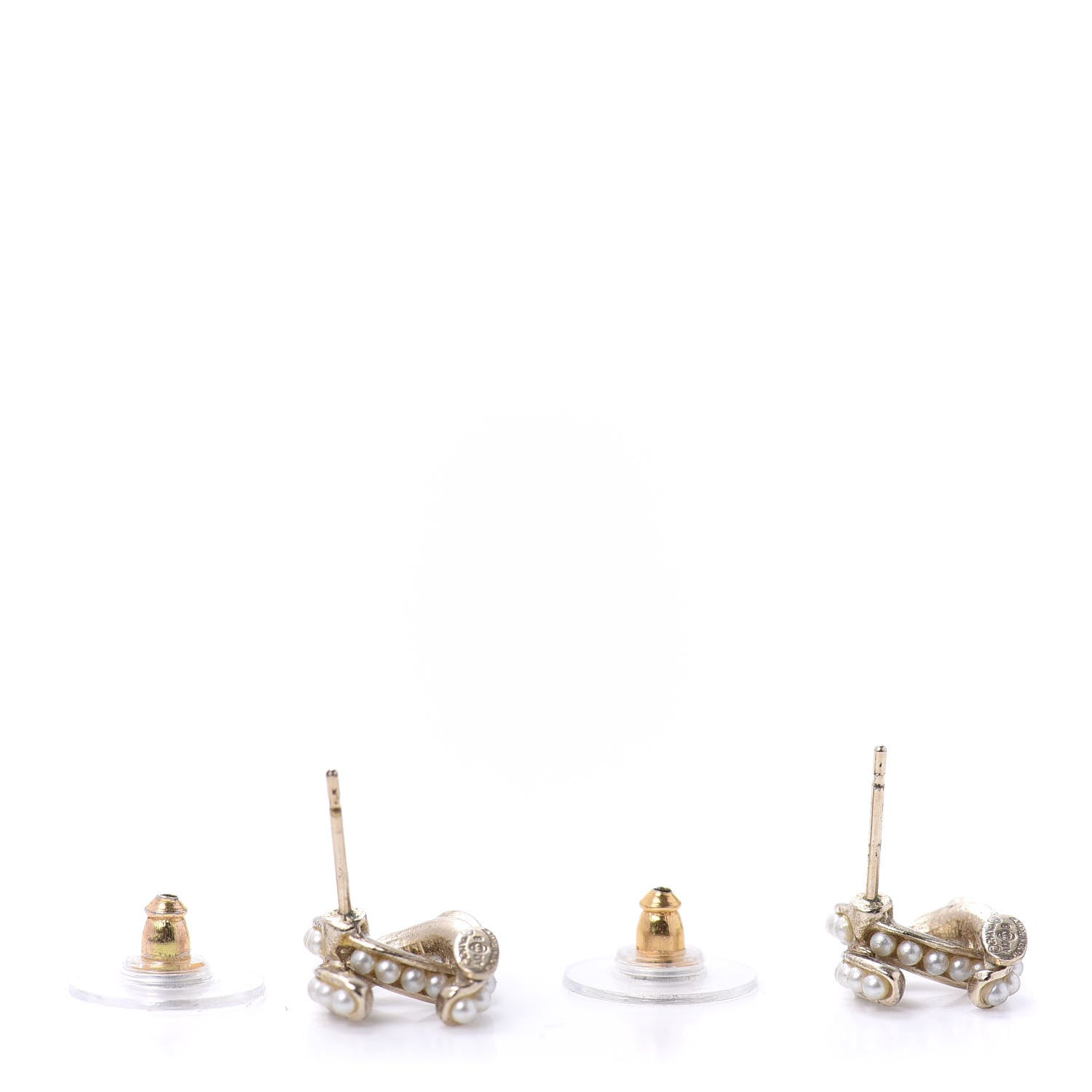 Chanel Pearl Twisted CC Earrings Light Gold White 3 of 4