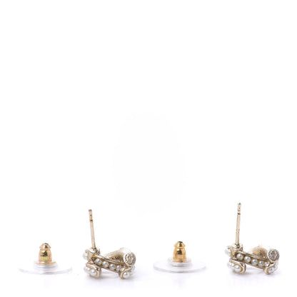 Chanel Pearl Twisted CC Earrings Light Gold White 3 of 4