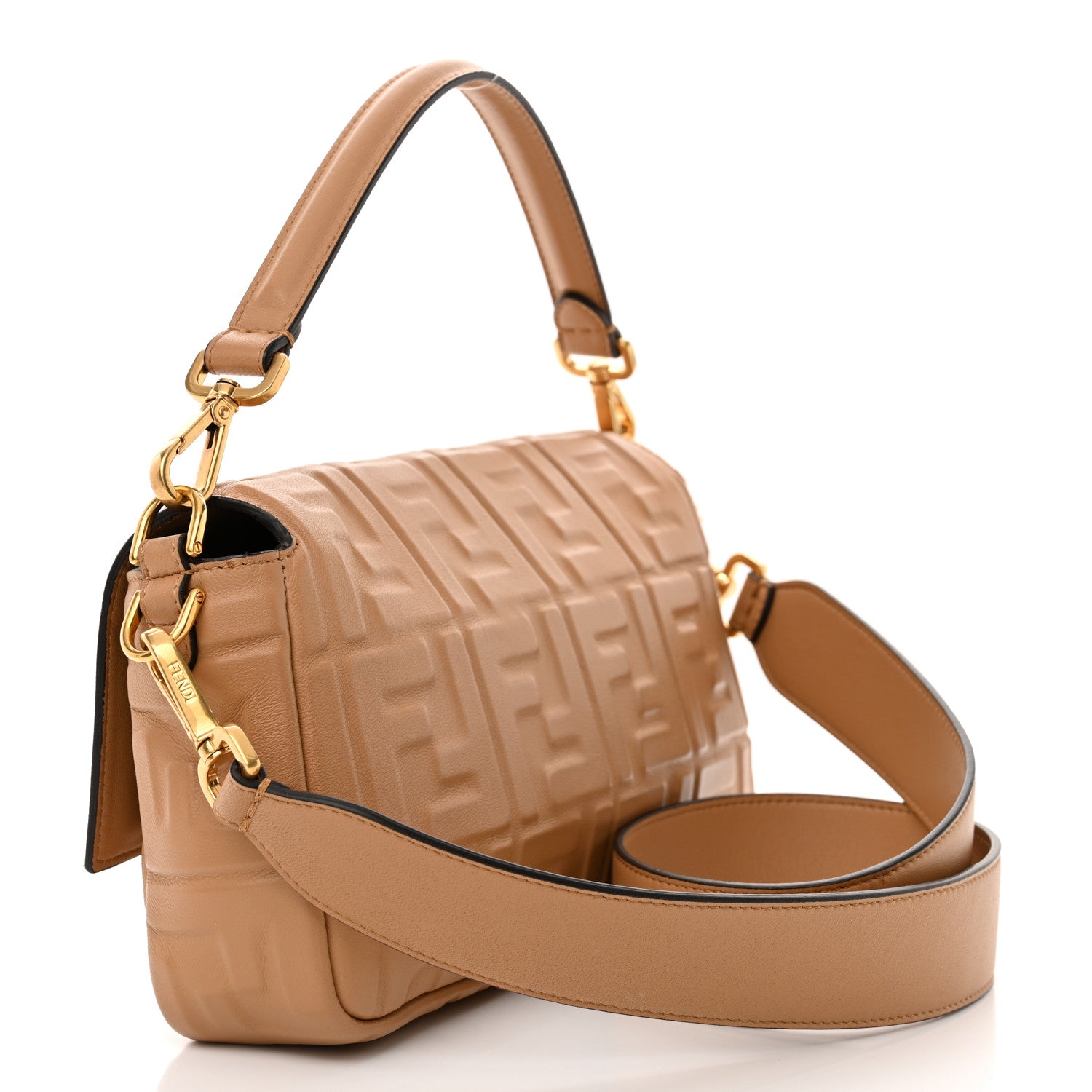 Fendi Nappa FF 1974 Embossed Baguette Miele Scuro 3 of 13