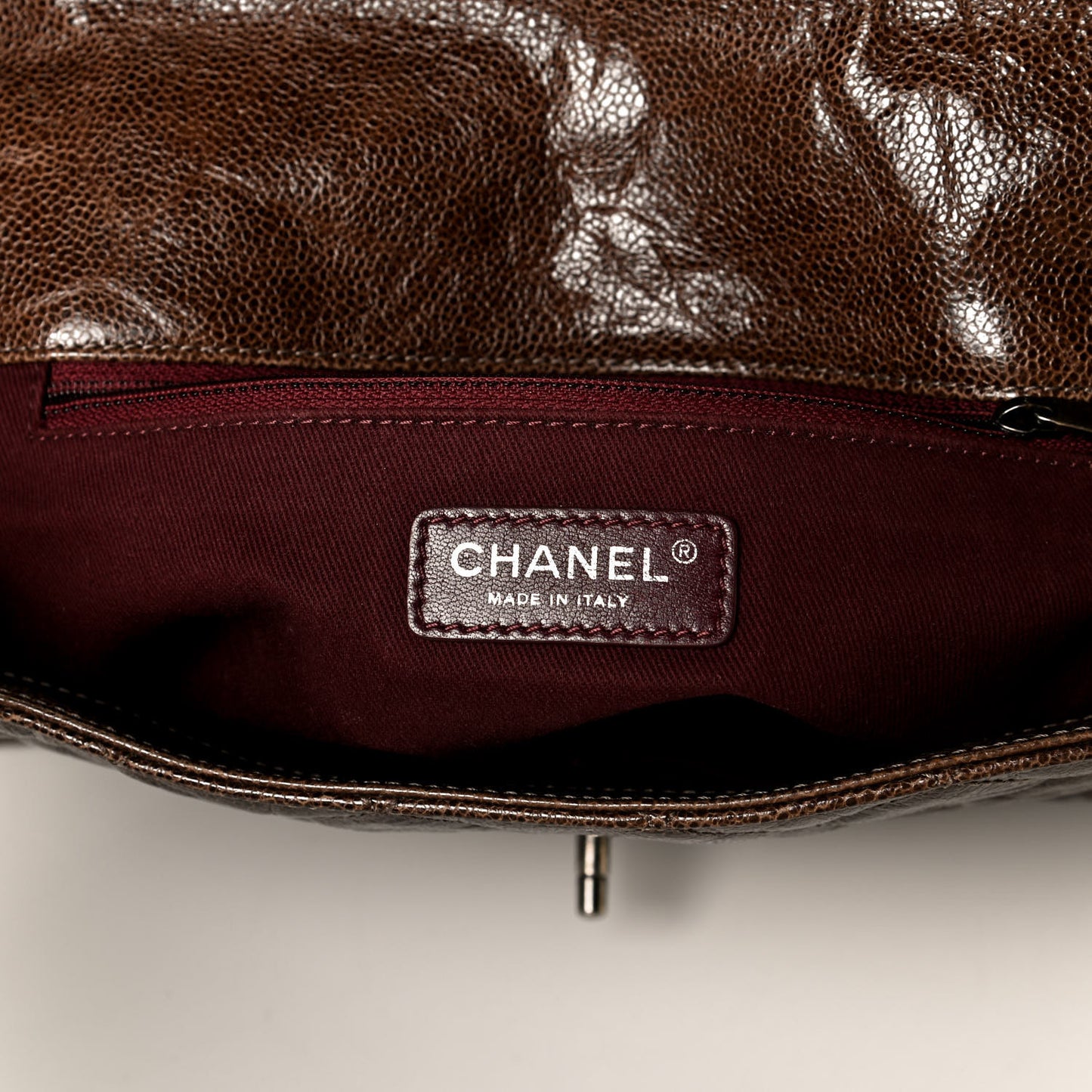 Crumpled Grained Calfskin Jumbo CC Crave Flap Brown