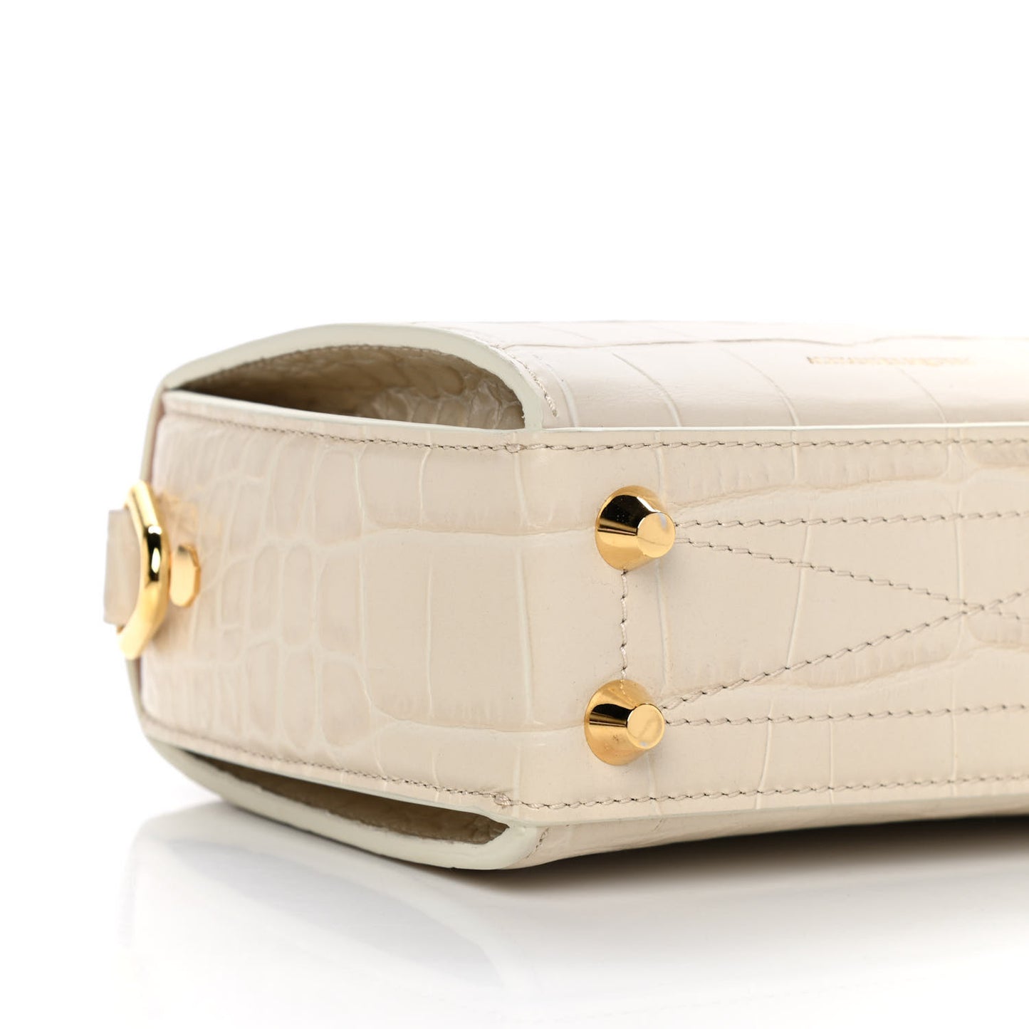 Calfskin Crocodile Embossed Box Shoulder Bag 16 Cream