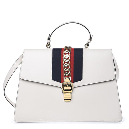 Gucci Calfskin Maxi Sylvie Top Handle Bag White 1 of 12