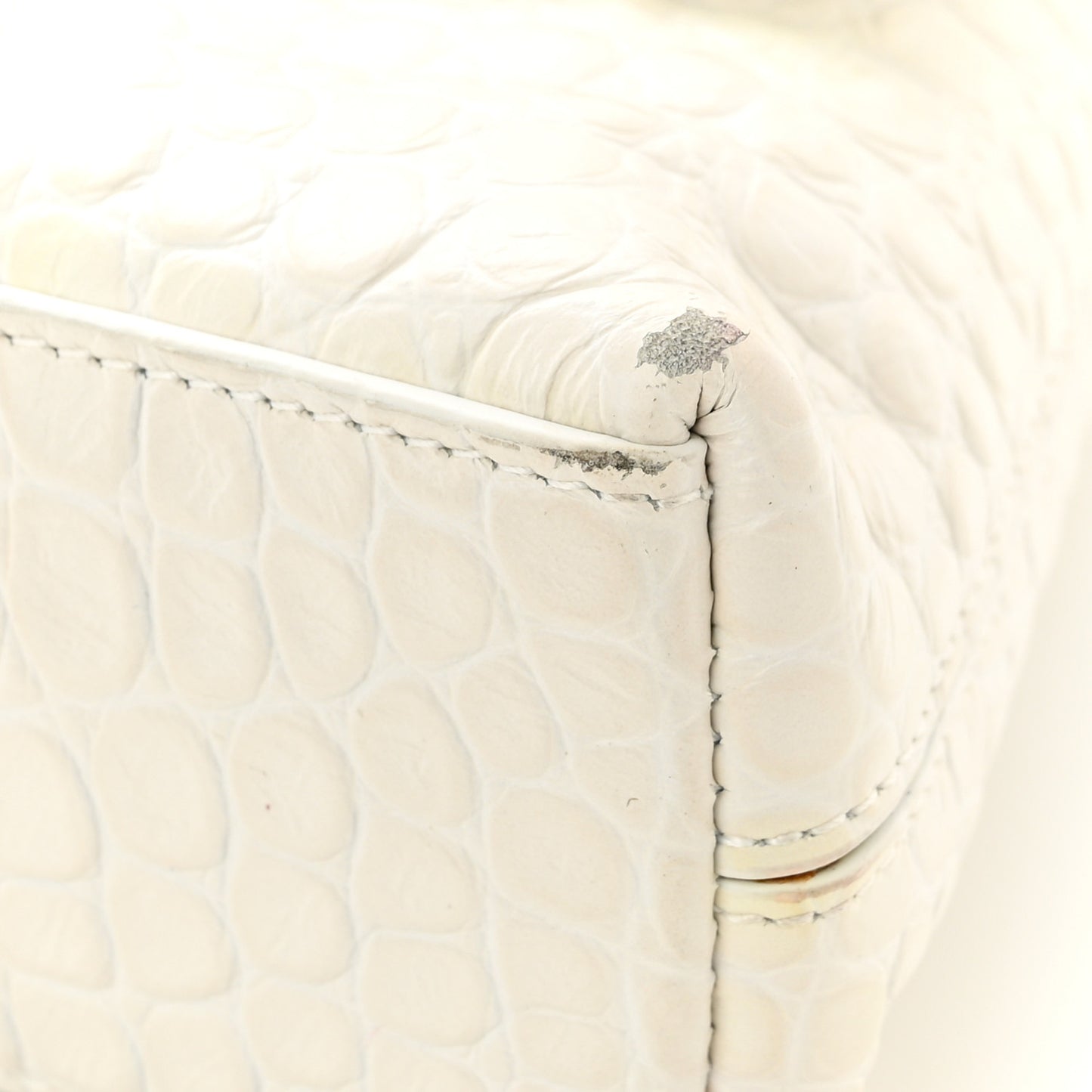 Extra Supple Calfskin Crocodile Embossed XS Downtown Shoulder Bag White