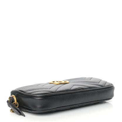 Gucci Calfskin Matelasse Mini GG Marmont Chain Crossbody Bag Black 4 of 9