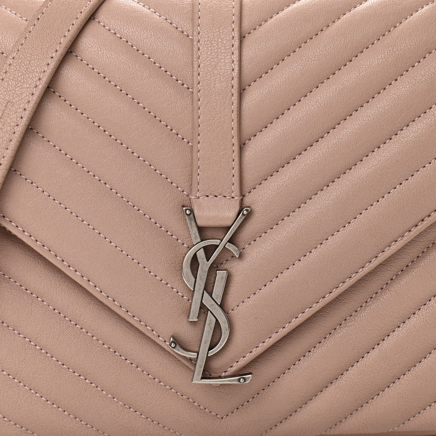 Saint Laurent Sheepskin Matelasse Chevron Monogram Medium College Bag Rose Poudre 7 of 9