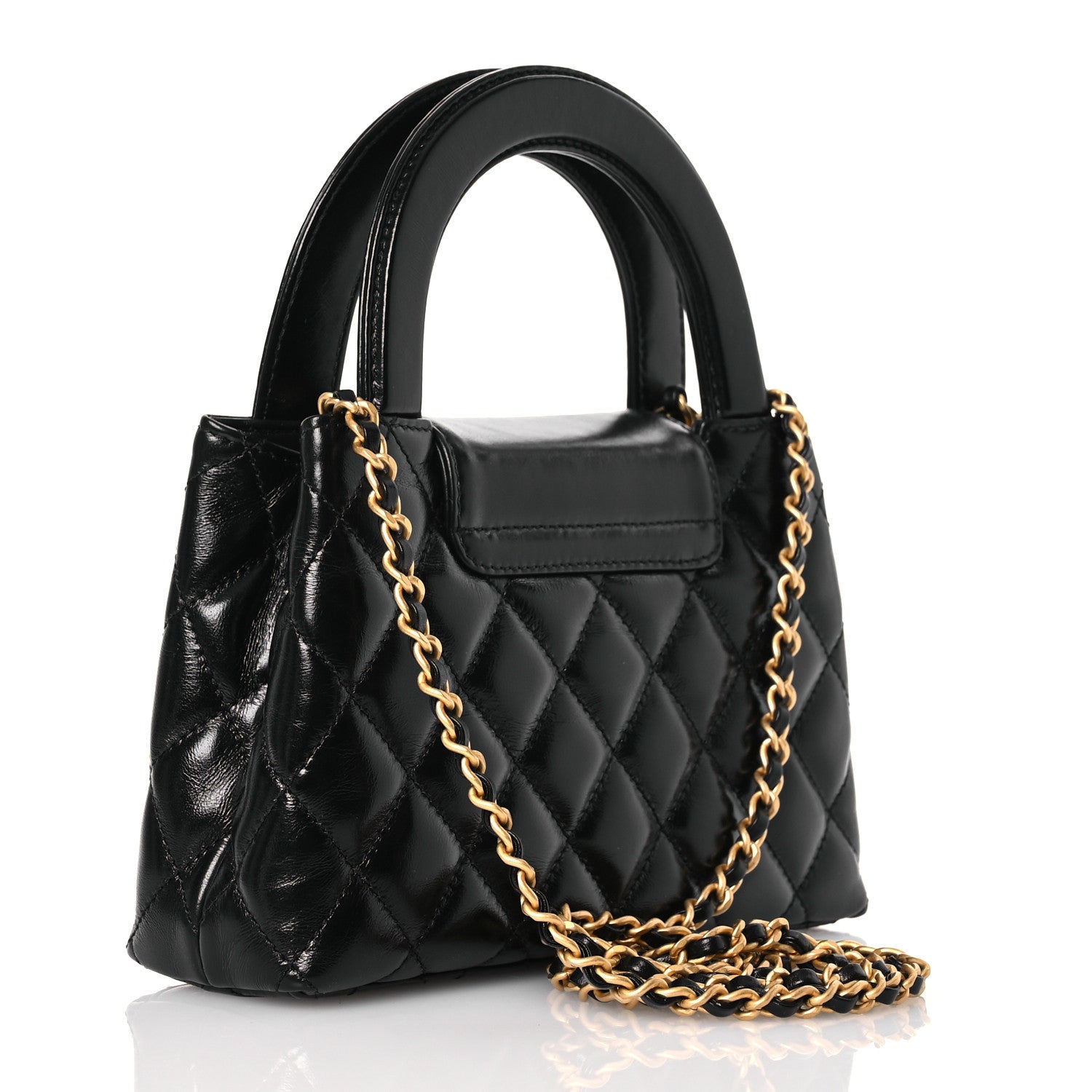 Chanel Shiny Aged Calfskin Quilted Nano Kelly Shopper Black 3 of 12