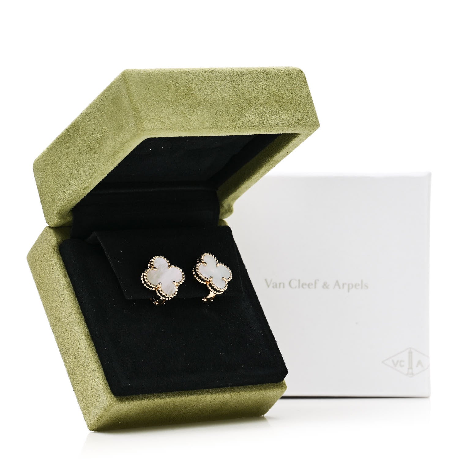 Van Cleef & Arpels 18K Yellow Gold Mother of Pearl Vintage Alhambra Earrings 5 of 5