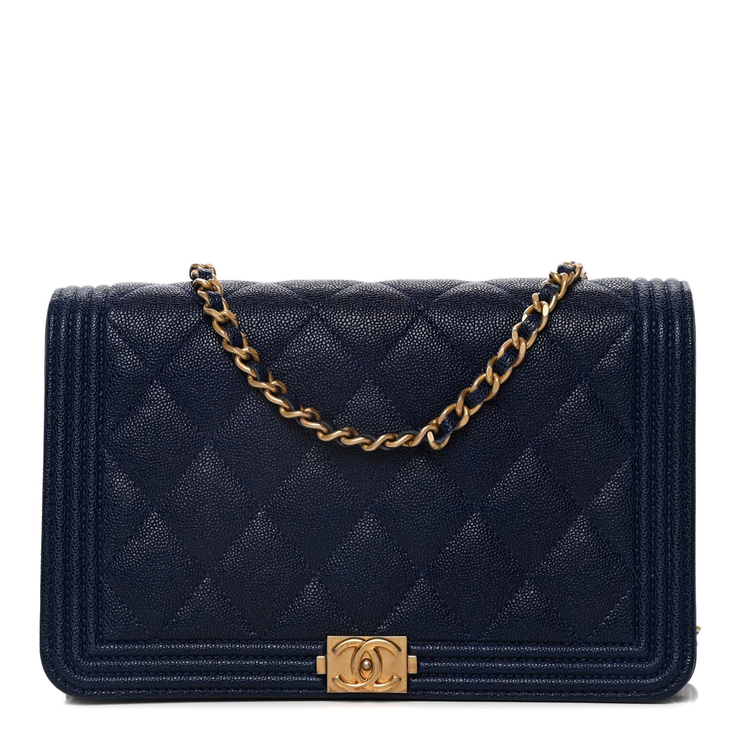 Caviar Quilted Boy Wallet On Chain WOC Navy