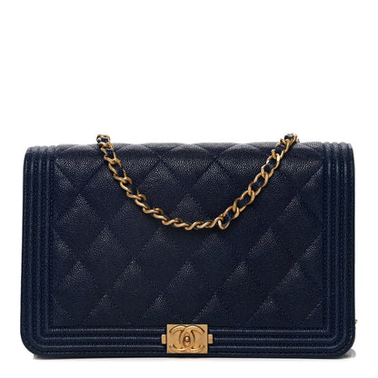 Chanel Caviar Quilted Boy Wallet On Chain WOC Navy 1 of 15