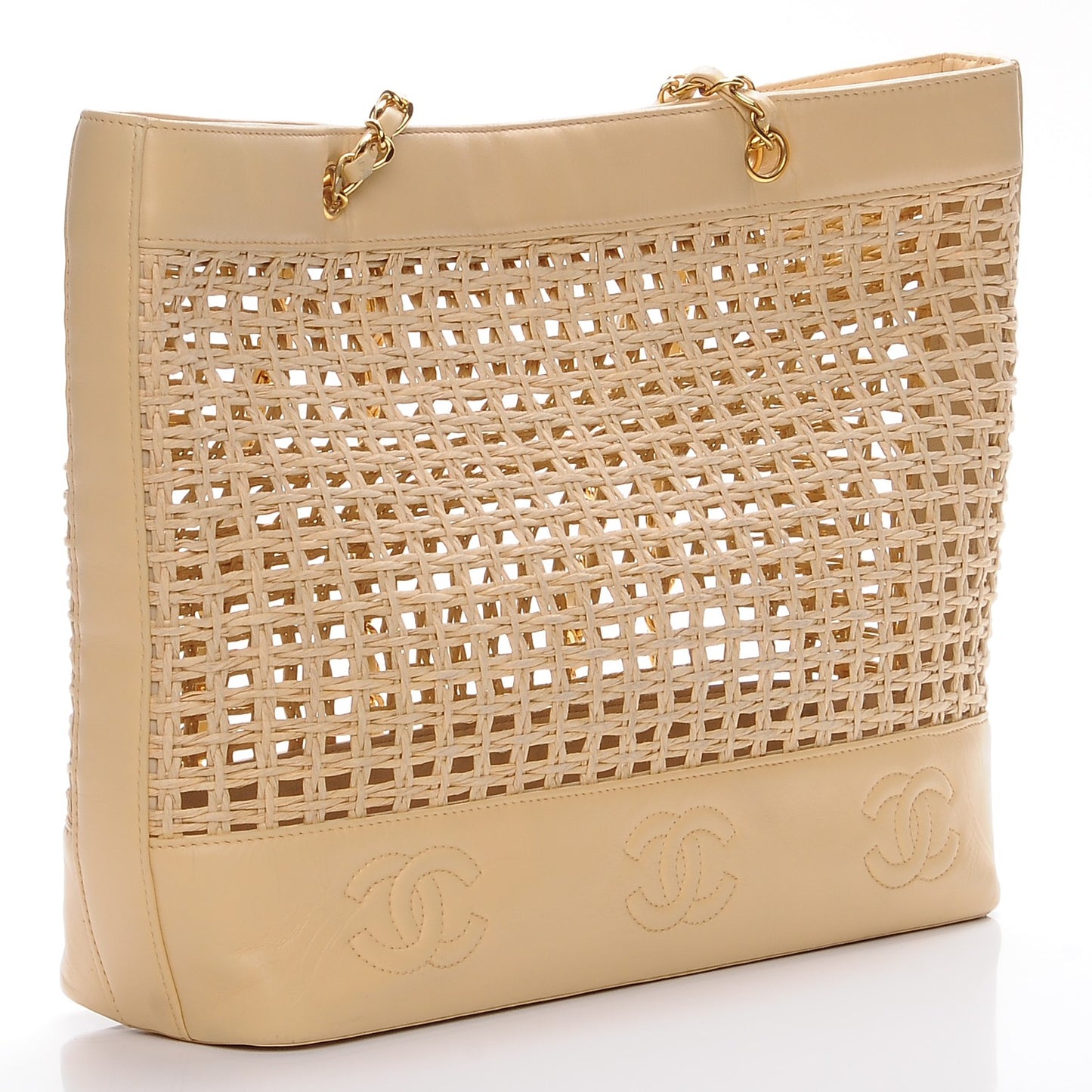 Lambskin Straw CC Tote Beige