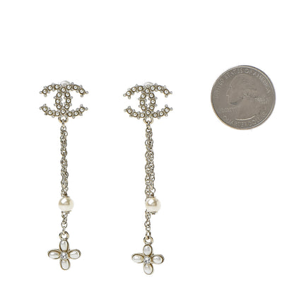 Chanel Pearl Chain Camellia CC Drop Earrings Pearly White Gold 2 of 5