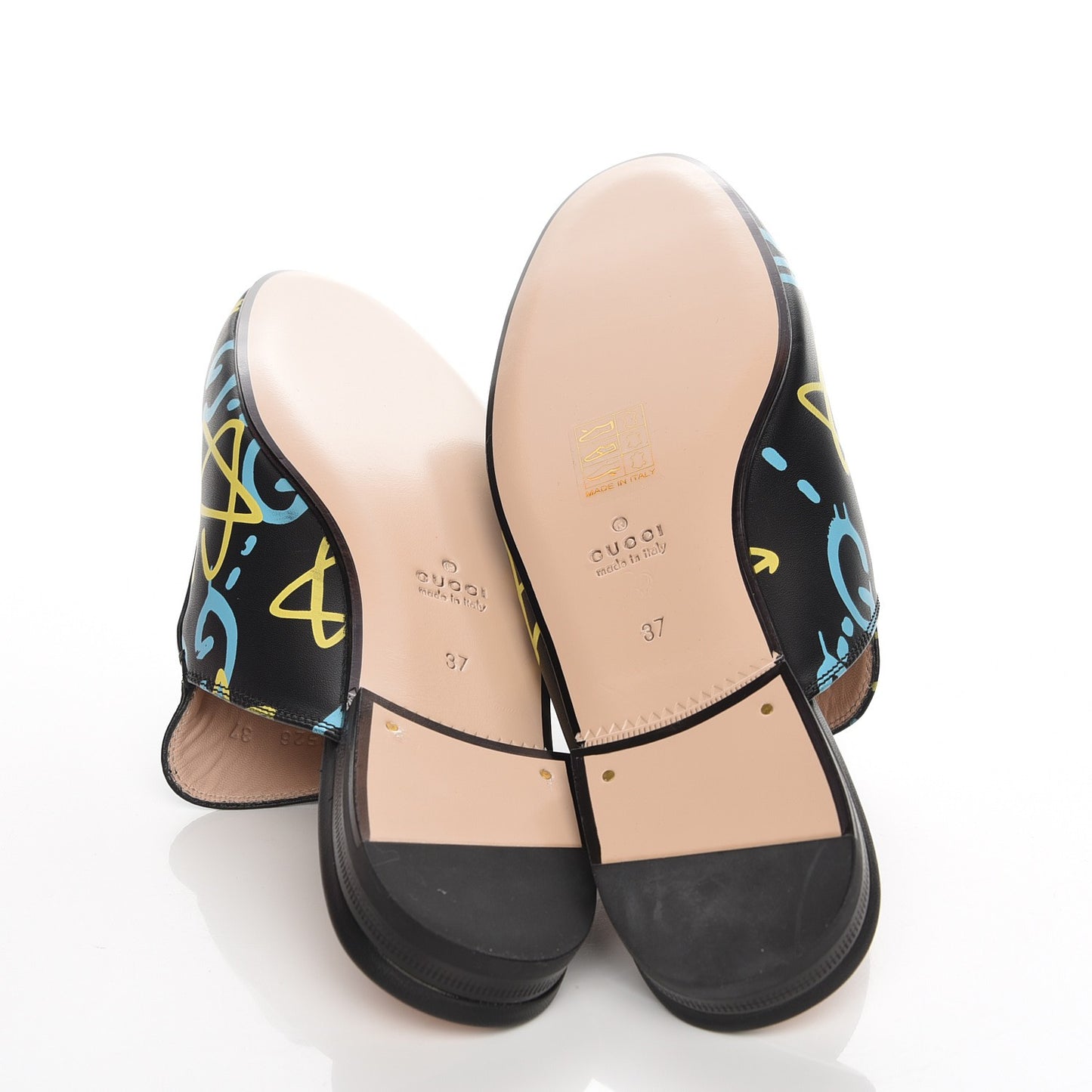 Calfskin GucciGhost Print Womens Princetown Slippers 37 Black New Acquamarine