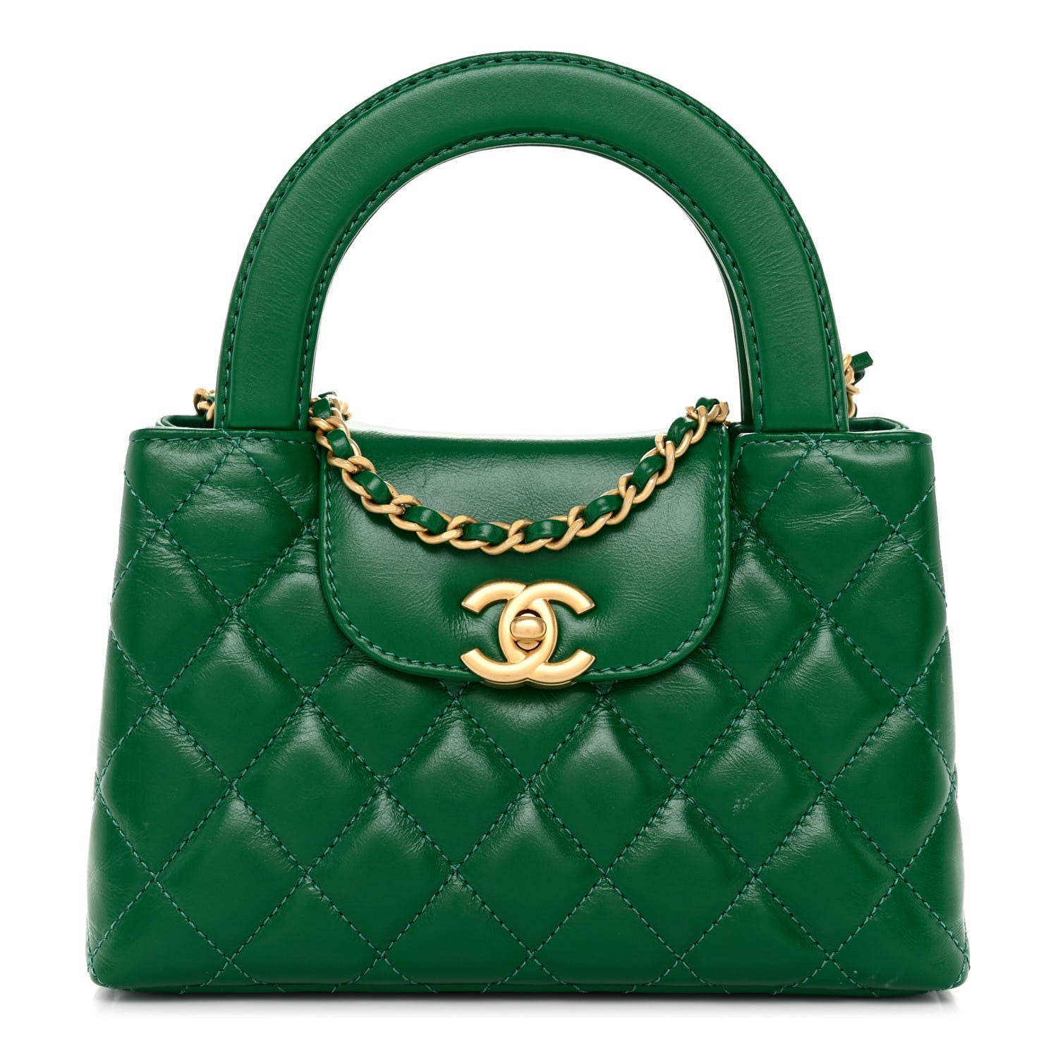 Chanel Shiny Aged Calfskin Quilted Nano Kelly Shopper Green 1 of 14