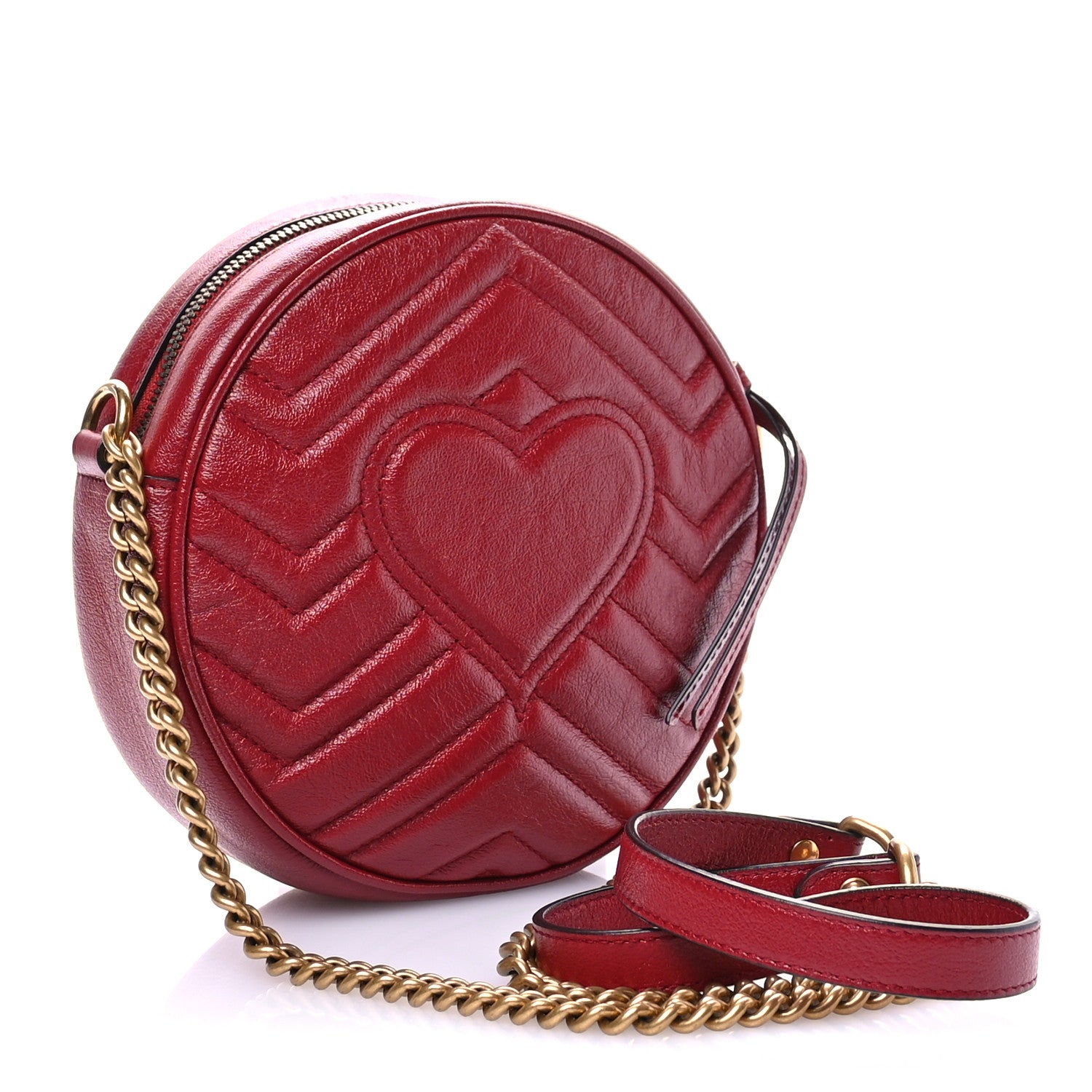 Gucci Glazed Calfskin Matelasse Heart Mini GG Marmont Round Shoulder Bag Romantic Cerise 3 of 12